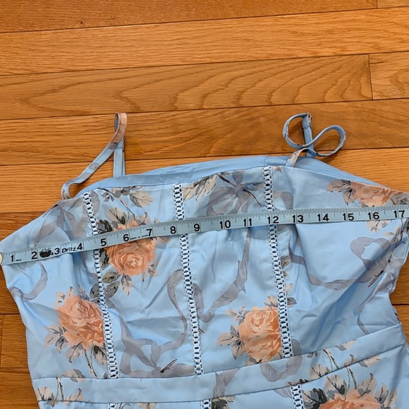 Light Blue Floral Maxi Dress with Peach Rose Print - Picture 7 of 10